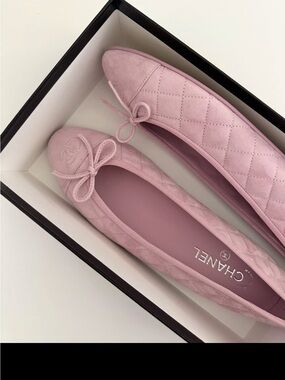 Chanel Pink Quilted Suede Ballet Flats